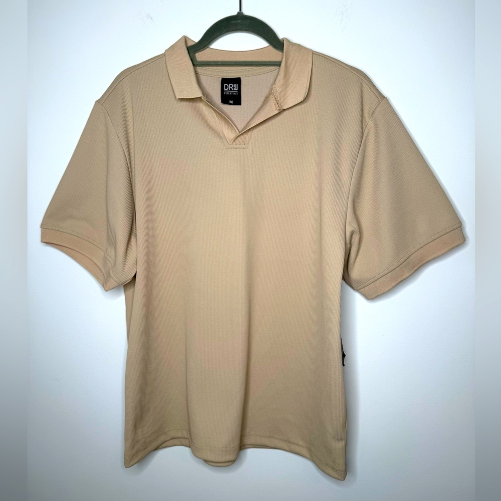 Dr Essentials Men's Ribbed Tan Polo Shirt Size Medium